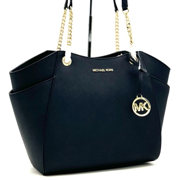 Michael Kors Jet Set Travel Large Chain Shoulder Tote Bag Black/Gold - Picture 4 of 12